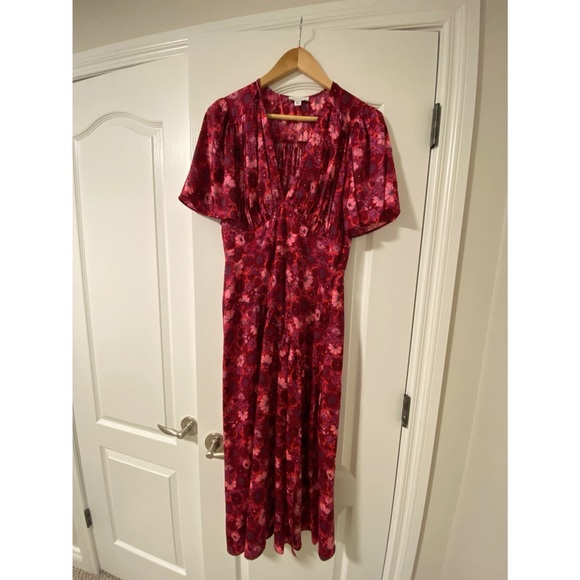 💕 TOPSHOP PETITE Willow Pink Floral Print Angel Sleeve Midi Dress - Picture 1 of 5